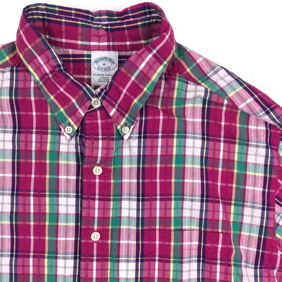 Brooks Brothers Slim Fit Seersucker Plaid Shirt XL - Picture 9 of 10
